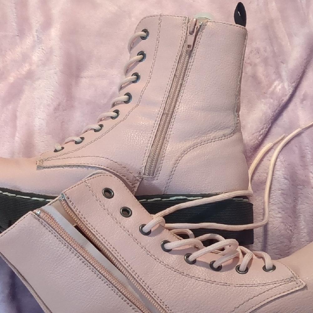 UNIONBAY Pink Lace Up Boots with Side Zipper